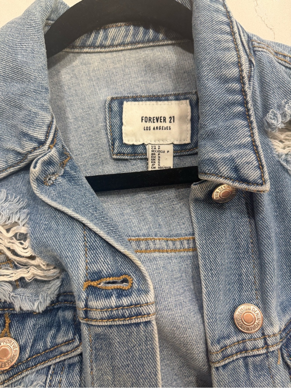 Forever 21 Faded Light Blue Distressed Denim Jacket